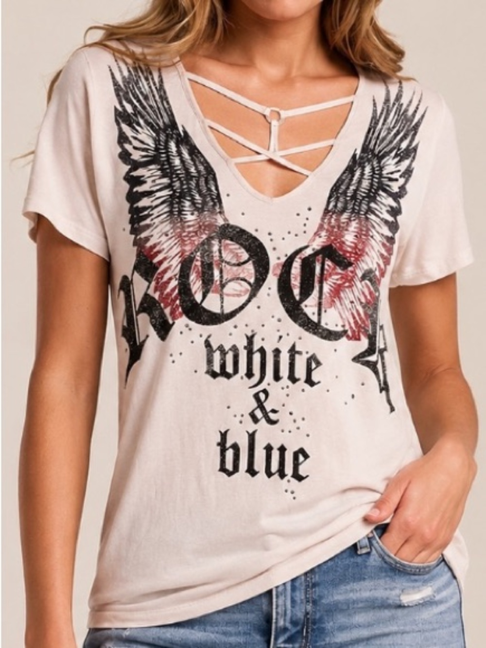 Rock & Republic American USA Flag Shortsleeve T-Shirt Patriotic Wings Rock